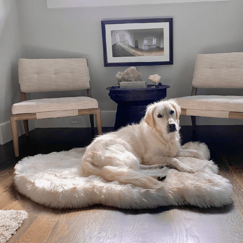 PupRug by Paw.com™ Faux Fur Orthopedic Dog Bed - Curve White with Brown Accents