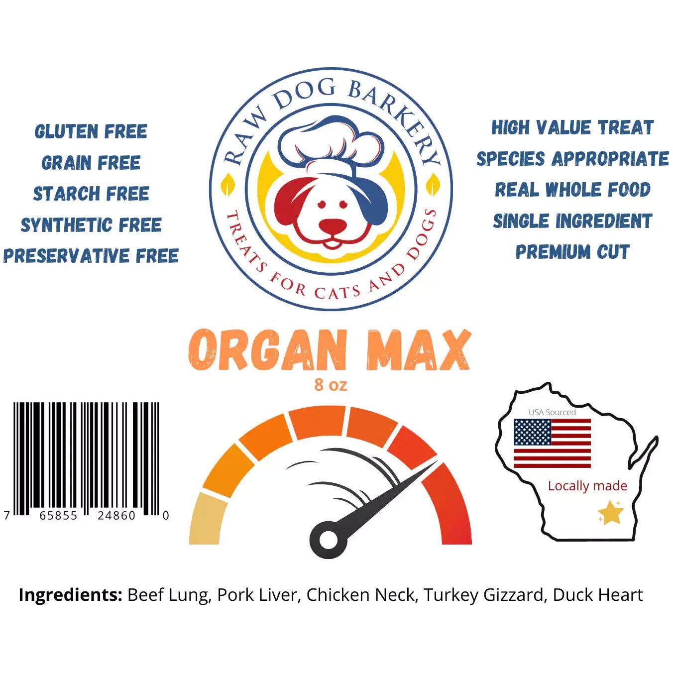 Raw Dog Barkery Organ Max Freeze-Dried Dog Treats 1lb Bulk