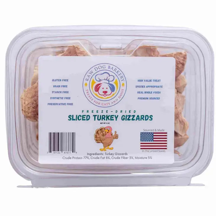 Raw Dog Barkery Turkey Gizzards Sliced Freeze-Dried Freeze-Dried Dog Treats