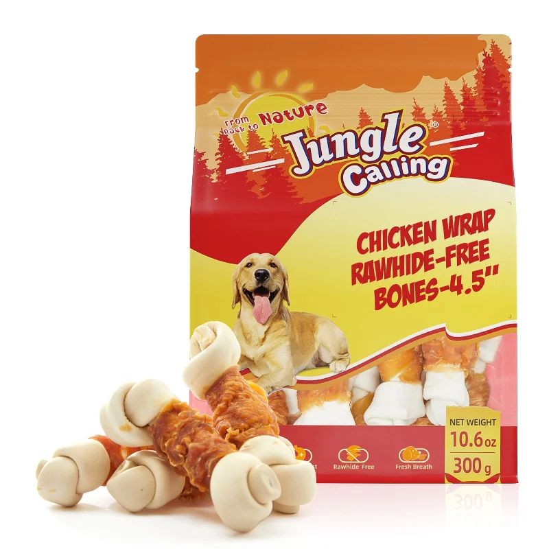 Rawhide Free Bones with Chicken for Medium & Large Dogs, Long Lasting Dog Chew Bones (6 Bones)