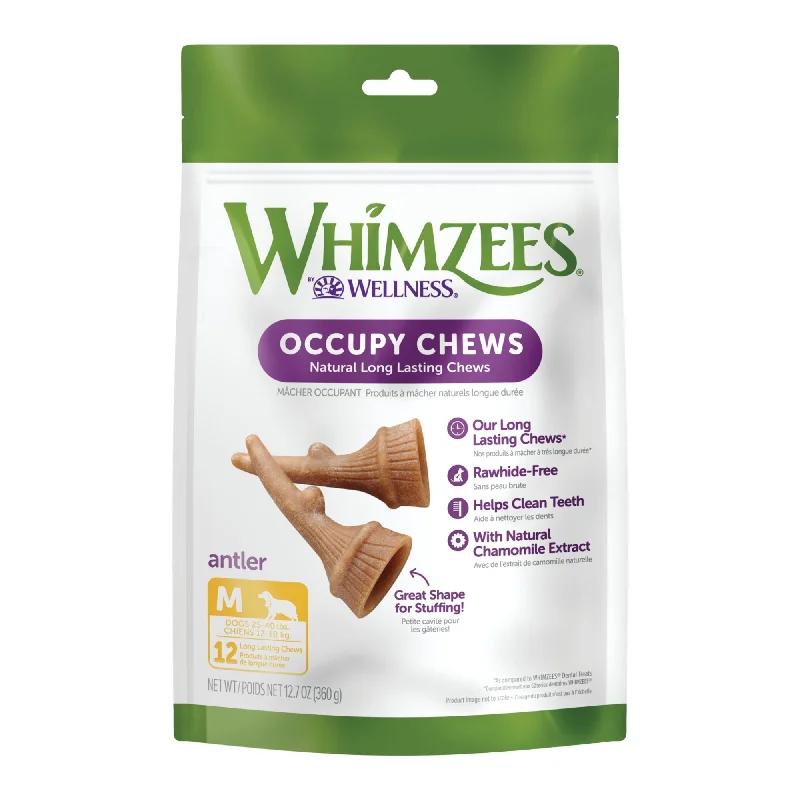 Whimzees Dog Dental Treats Occupy Antlers Medium Value Bag 12 Pack